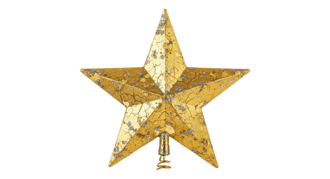 Golden Christmas tree star png isolated on transparent background