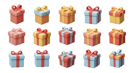 Obraz premium Colorful 3D Rendered Gift Boxes: A Collection of Festive Designs AI Generated
