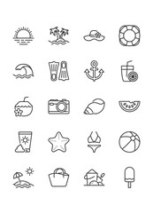 set of summer icons, beach, travel, sea