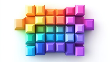 Colorful Geometric Blocks in a Rainbow Pattern on a White Background