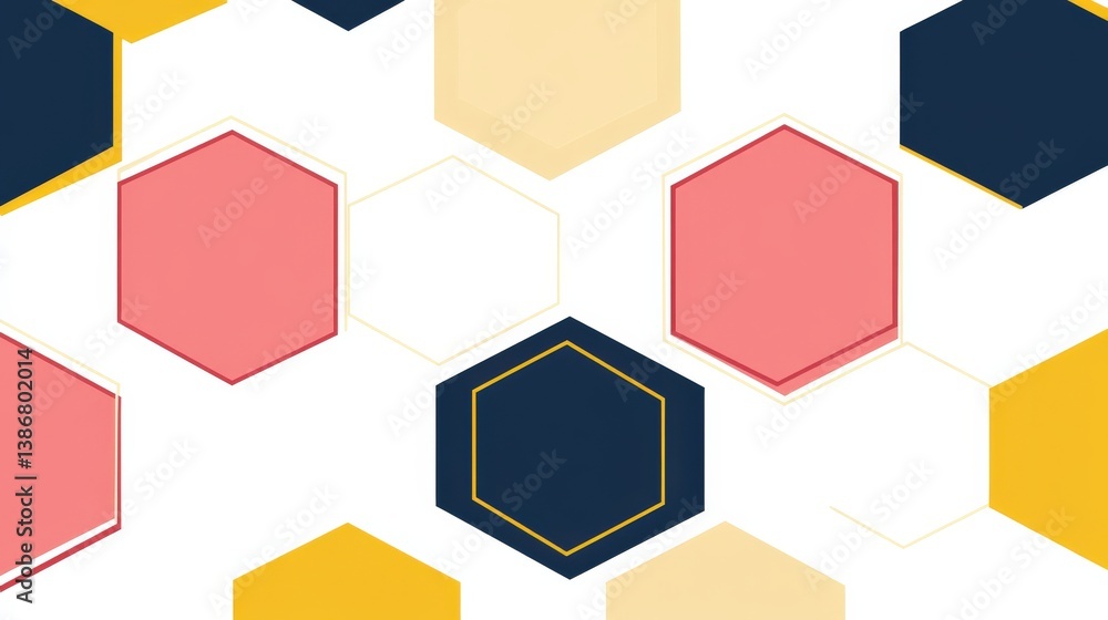 Poster colorful geometric pattern with hexagons and shapes on a white background