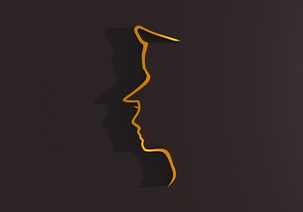 Policewoman face side view icon. Elegant silhouettes of a female head. Avatar profile sign. Thin line style. 3D render