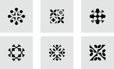 Autism logo with floral decoration logotype stylish vector art set design  