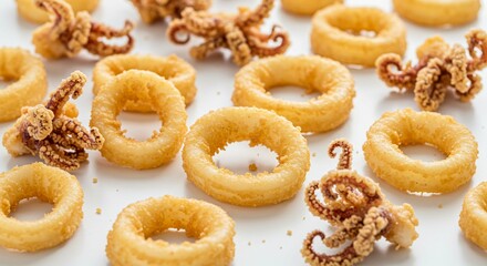 Crispy Fried Calamari Rings and Baby Squid Delicious Seafood Snack