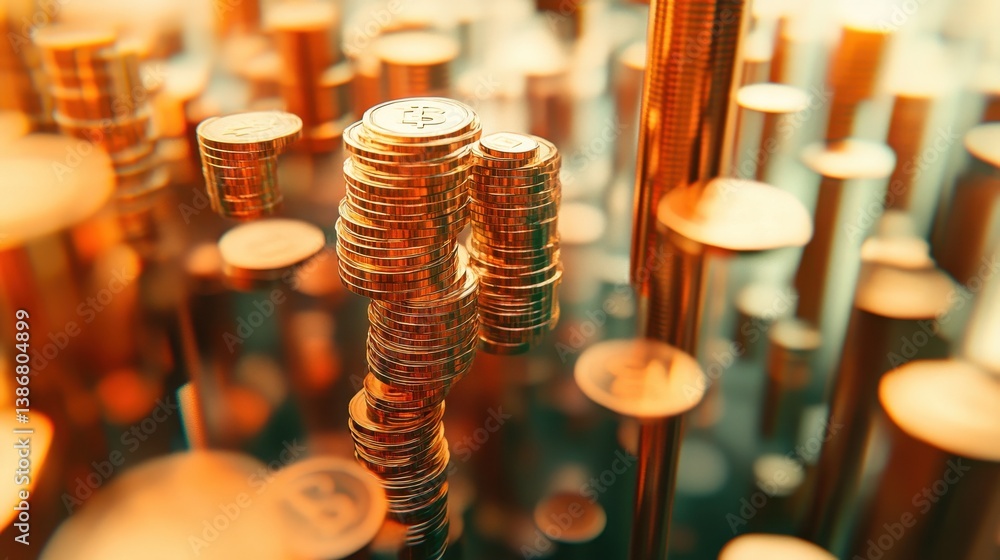 Aufkleber the image is an abstract visualization of the financial market. in the foreground are stacks of coin