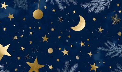 Fototapeta premium moon, stars in a gold and midnight blue colour theme, Generative AI