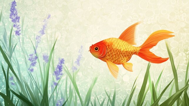 Persian new year nowruz wheat grass sabzeh gold fish Hyacinth sonbol apple wide light background, generative ai illustration