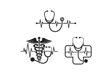 Modern Stethoscope and Heartbeat Line Icons Pack