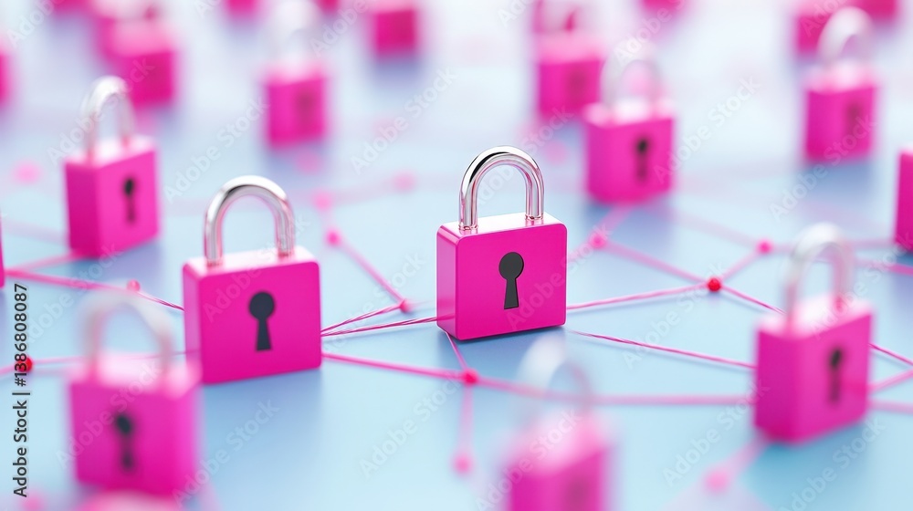 Aufkleber a visually striking arrangement of pink padlocks interconnected by lines, symbolizing security and p
