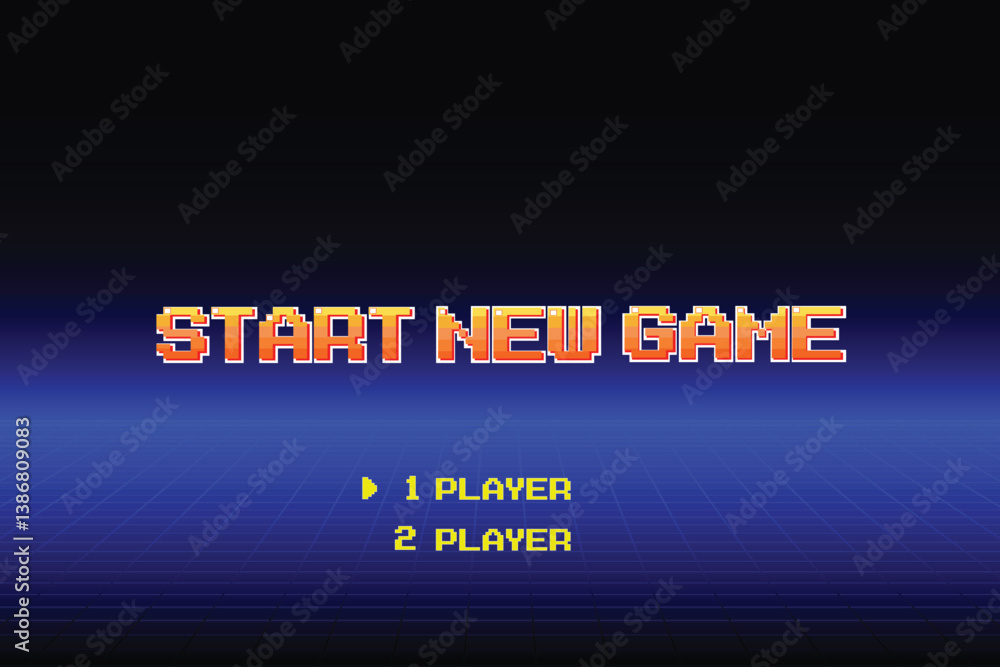 Aufkleber start new game. play. pixel art .8 bit game. retro game. for game assets in vector illustrations. re