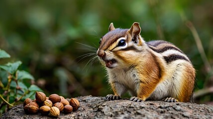 Chipmunk with cheeks full of nuts and seeds.