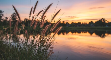 Golden Hour Serenity: Lakeside Sunset AI Generated