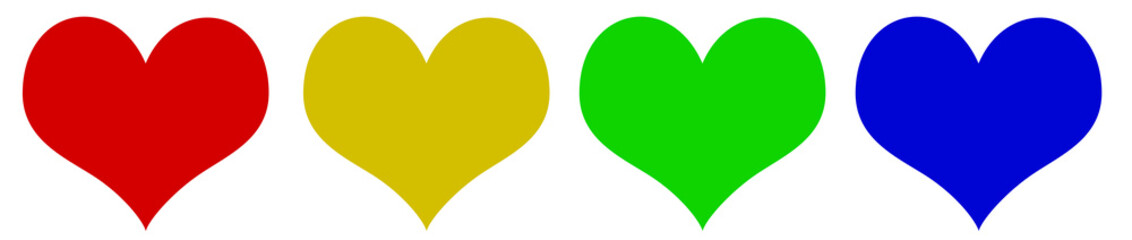 Colourful Hearts Vector Icon Set Isolated on Transparent Background