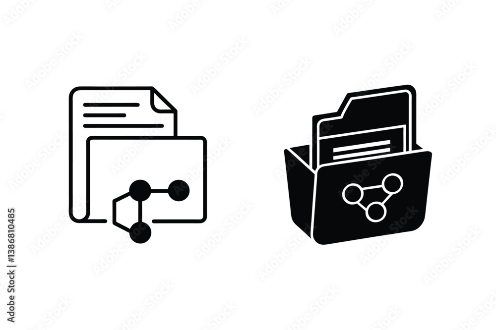 Aufkleber document sharing folders with network connection vector illustration