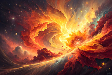 Fiery Explosion of Colors – Abstract Burst with Vibrant Flames and Dynamic Energy