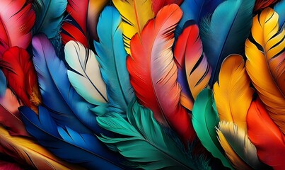 Obraz premium colorful feathers from above, a carnival scene 