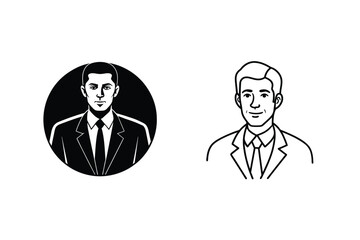 Businessman Illustration With Black And White Outline Version For Minimalist Design