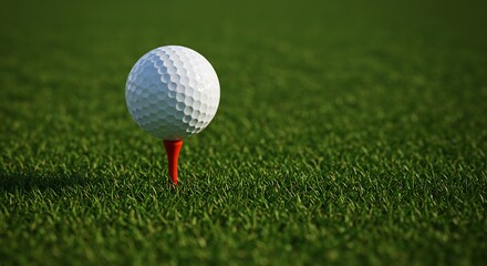 Close-up of a Golf Ball on a Tee in Lush Green Grass on a Golf Course