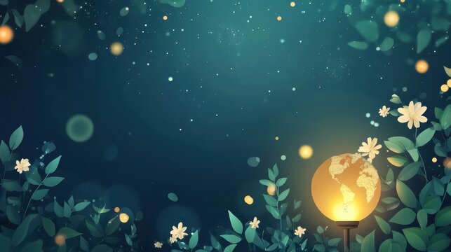 Frame illustration of cute earth hour turn off the lights for template background or copy space ill ustration
