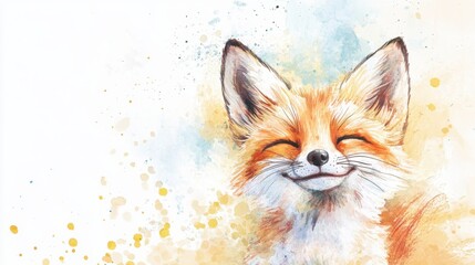 Obraz premium Adorable watercolor illustration of a smiling fox, perfect for art prints and nature-themed designs. illustration