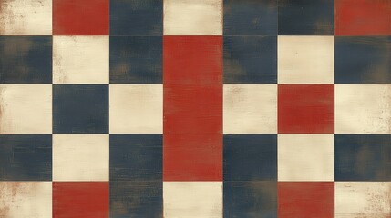 Fototapeta premium Vintage Checkerboard Pattern with Red, Blue, and Cream Colors