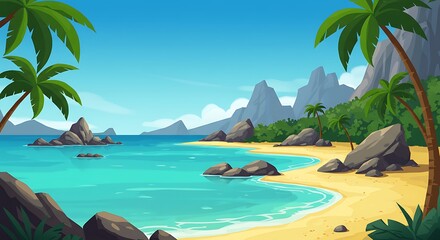 Naklejka premium Tropical Paradise: Vibrant Digital Illustration AI Generated