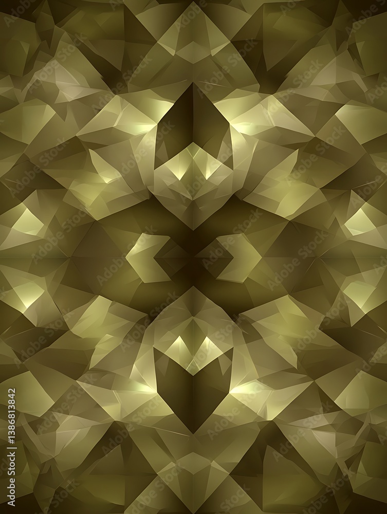 Poster golden polygonal structure with symmetrical and crystalline style elements