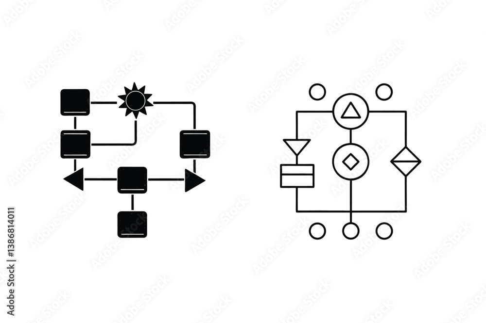 Poster abstract geometric shapes depicting diagrams and charts with lines on white background
