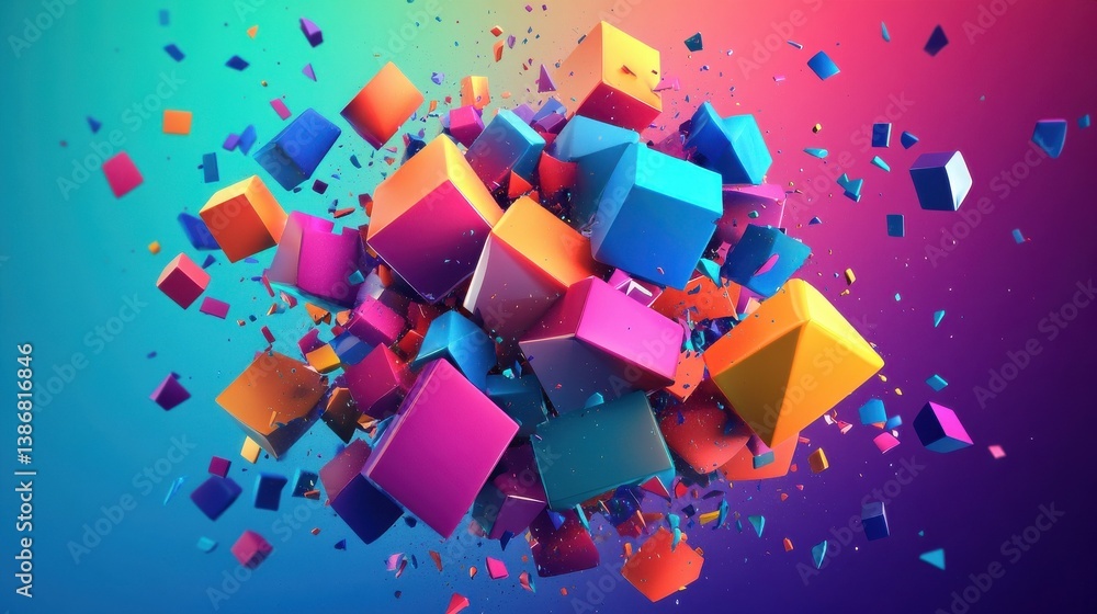 Poster abstract geometric shapes in vibrant colors creating a modern and dynamic visual composition illustr