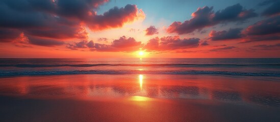 Fiery Sunset over the Ocean: A Breathtaking Coastal Panorama