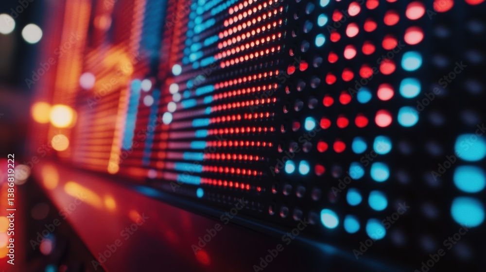 Poster colorful led display with bright lights and dots pattern close-up