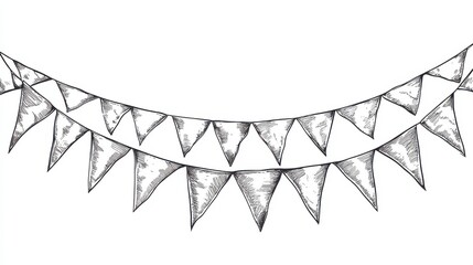 Continual line art drawing buntings garland. Party hand drawn flags. Modern linear illustration isolated on white background. illustration