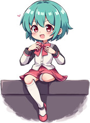 Fototapeta premium a girl with blue hair sitting on a bench