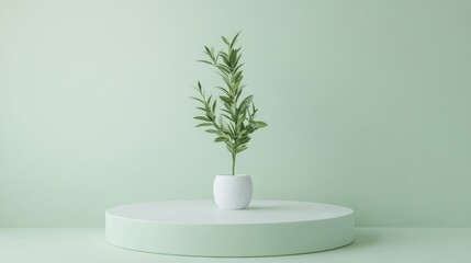 Minimalist Plant Display on Pastel Background