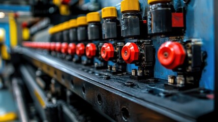 Fototapeta premium Smart manufacturing technology action in quality control factory close-up view industrial environment