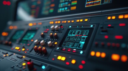 Fototapeta premium Smart manufacturing technology revolution industrial facility close-up view advanced control panels innovation insight