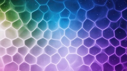 Obraz premium A honeycomb-like structure is shown, with cells transitioning smoothly from green to blue and purple. The image is high-resolution, showcasing subtle texture and light variations. Its style is abstr
