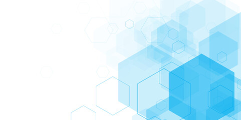 Obraz premium Abstract Blue Hexagon Technology Background. Futuristic Medical and Tech Network Design. Hexagon. Vector. 