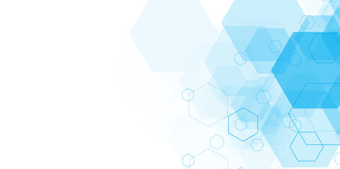 Abstract Blue Hexagon Technology Background. Futuristic Medical and Tech Network Design. Hexagon. Vector. 