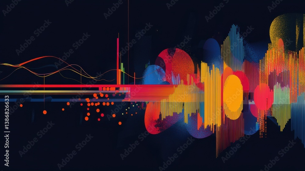 Poster abstract data visualization with line and bar graphs. illustration