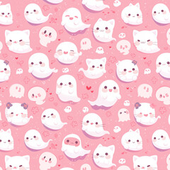 귀여운 귀신를 유령으로 캐릭터화 패턴 디자인