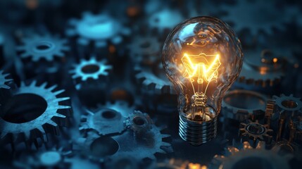 An illustration of a lightbulb surrounded by gears, representing the innovation and ideation process inherent in business development. illustration