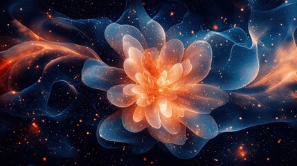Obraz premium A generative AI masterpiece, where an infinite field of blooming flowers seamlessly blends into a celestial ocean, their petals dissolving into the waves of the cosmos. 