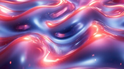 Fototapeta premium Abstract Wavy Metallic Surface in Red and Blue with Light Reflections
