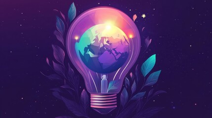 Fototapeta premium Earth hour. Planet in lightbulb illustration