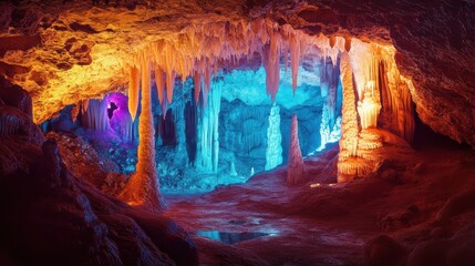 Shimmering crystal cave interior with glowing stalactites and a mysterious ambiance. hd phone wallpaper. Shimmering Cave. Illustration illustration