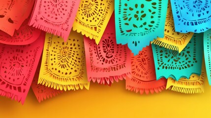 Hispanic heritage month background with mexican paper flags illustration