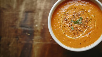 A creamy bowl of tomato bisque with a grilled cheese sandwich. Featuring warmth and comfort