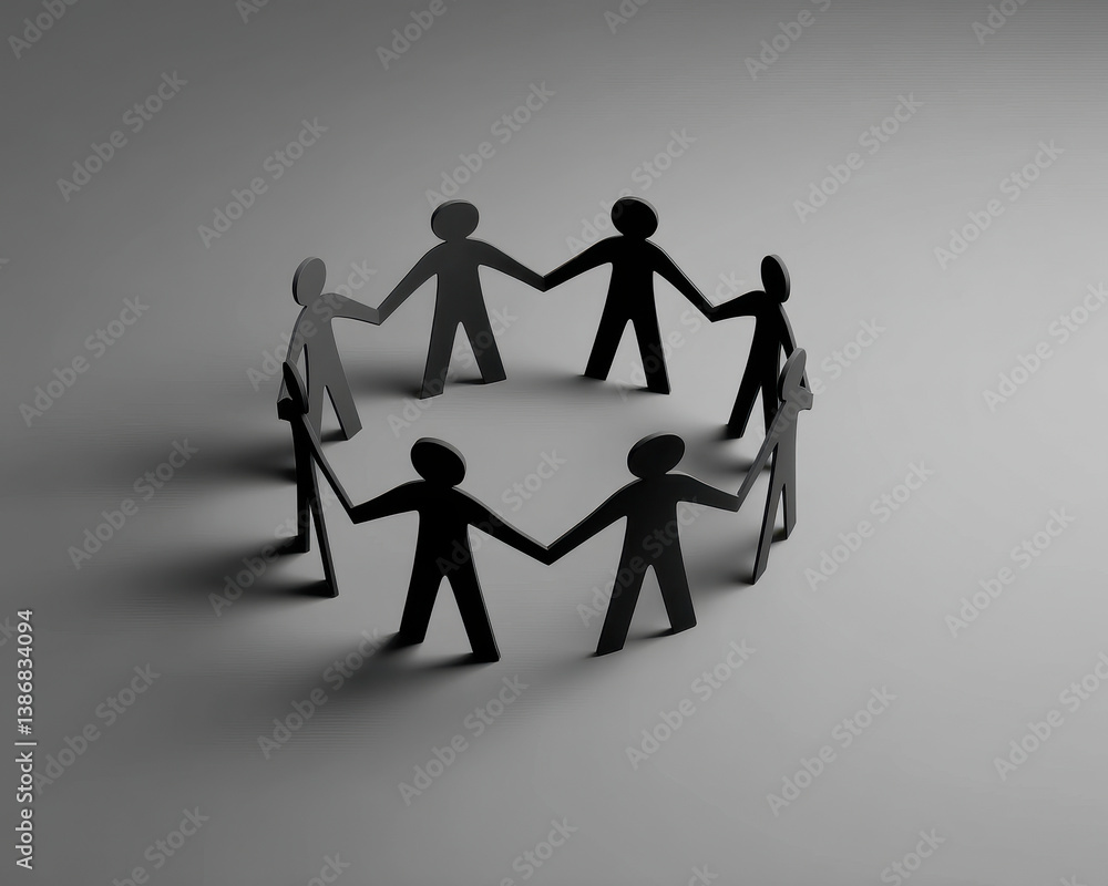 Aufkleber unity and trust are symbolized by circle of paper figures holding hands, representing teamwork and c