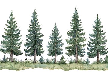 Obraz premium Lush Green Pines Silhouette Against White Background for Design Use
